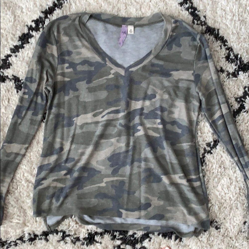 Francescas Camo long sleeve v neck shirt